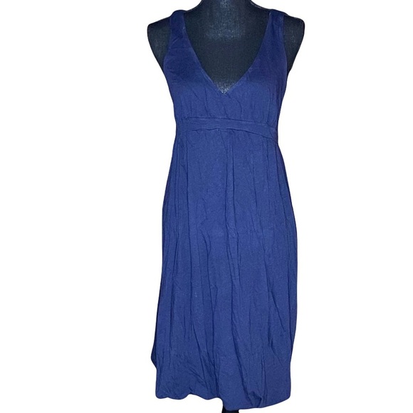 Velvet by Graham & Spencer Bubble Hem Navy Blue V-Neck Cotton Dress Women's S - Picture 1 of 10